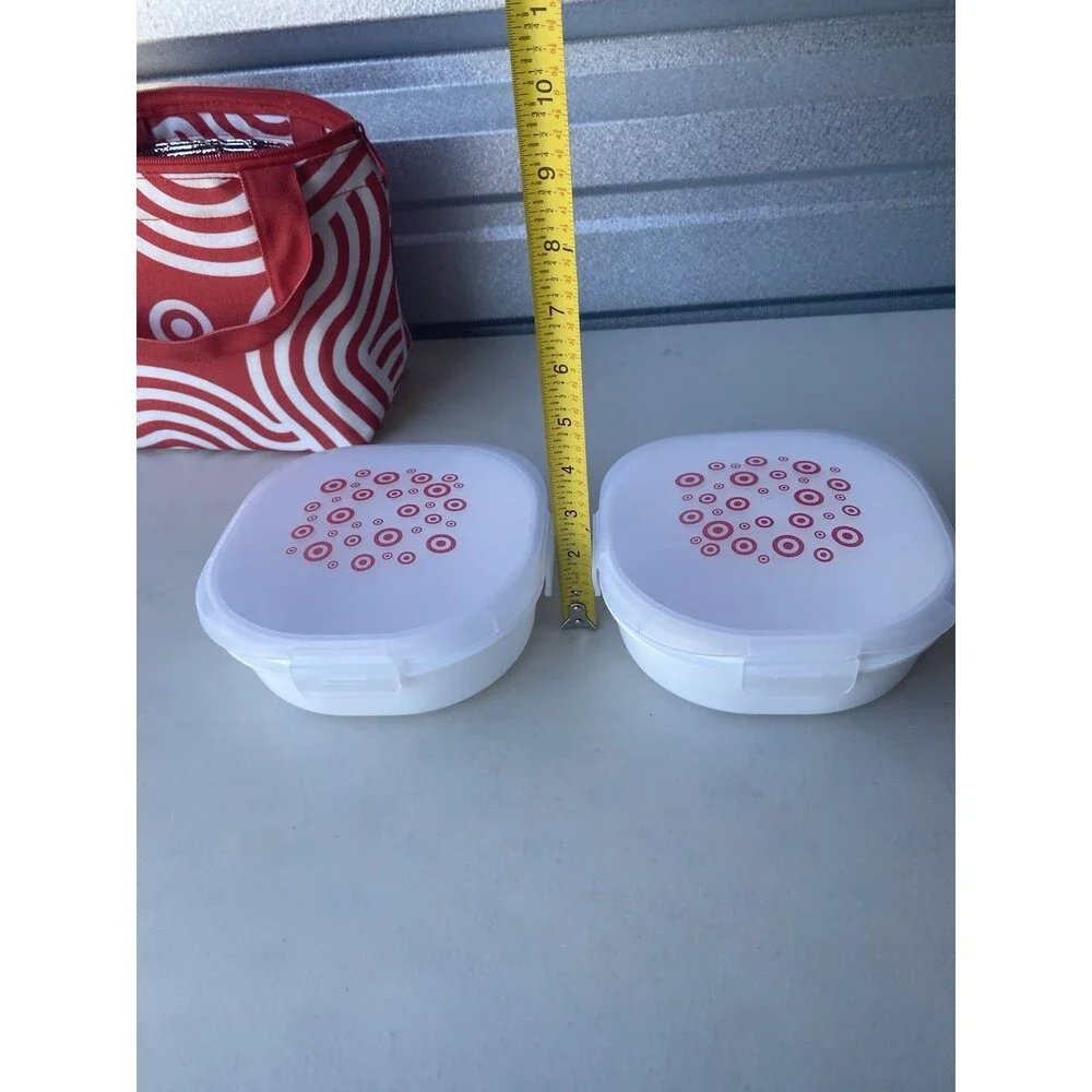 Target Bullseye Lot Insulated Lunch Bag Tote Food Containers Set Red White